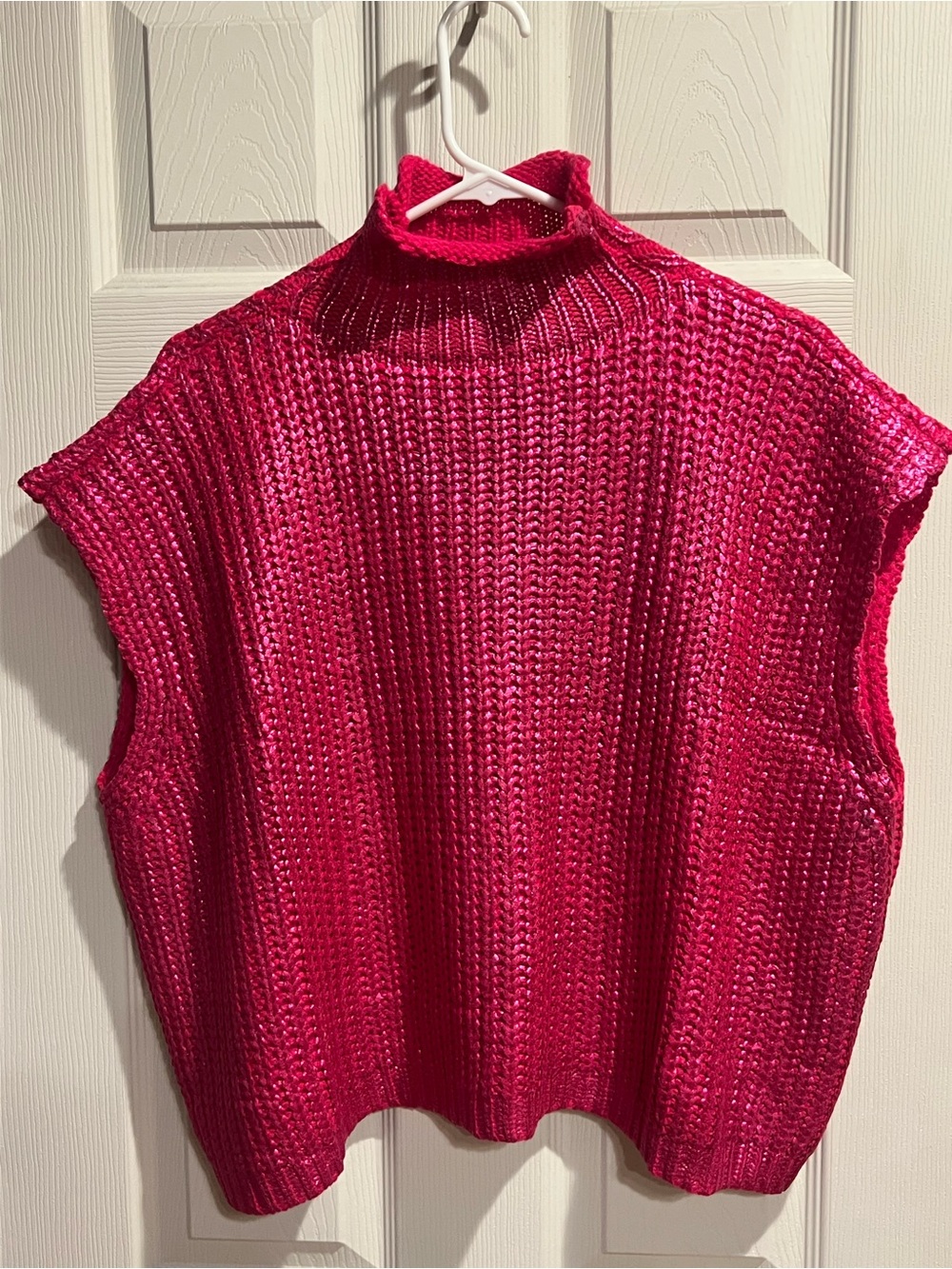 She + Sky Hot Pink Sleeveless Knit Turtleneck Sweater